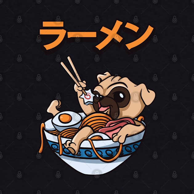 Pug Eating Ramen by Pixeldsigns